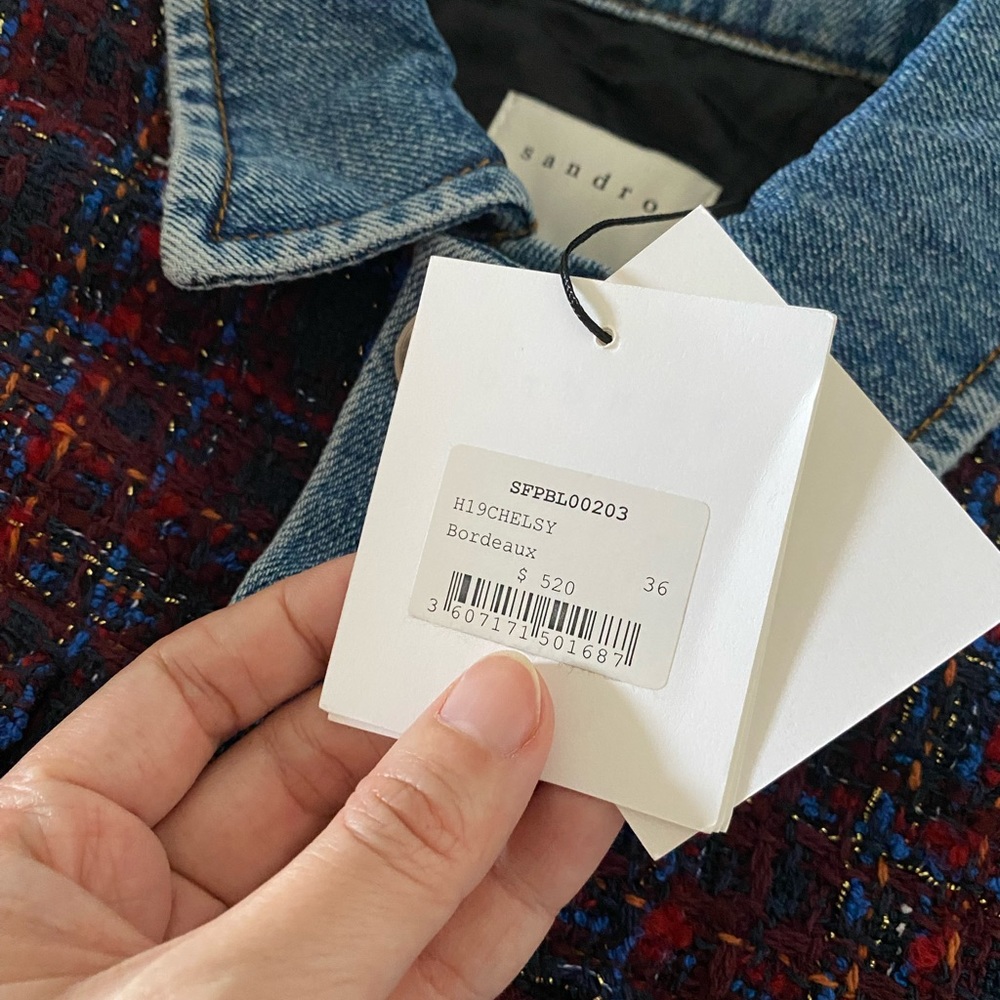 *SOLD* Sandro Chelsy Denim-Trimmed Tweed Jacket - Picture 12 of 12